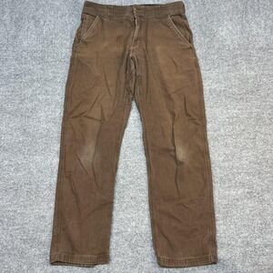 CAT Pants Mens 34x32 Brown Canvas Khakis Relaxed Fit Stretch Workwear Casual